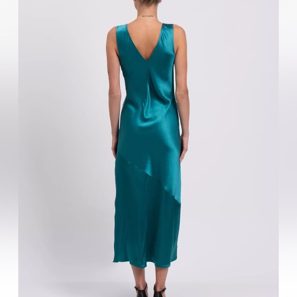Anthro Pinko $378 Green Satin Twist  Midi Bias Cut Slip Dress Size 38 US 2 XS - Picture 5 of 9